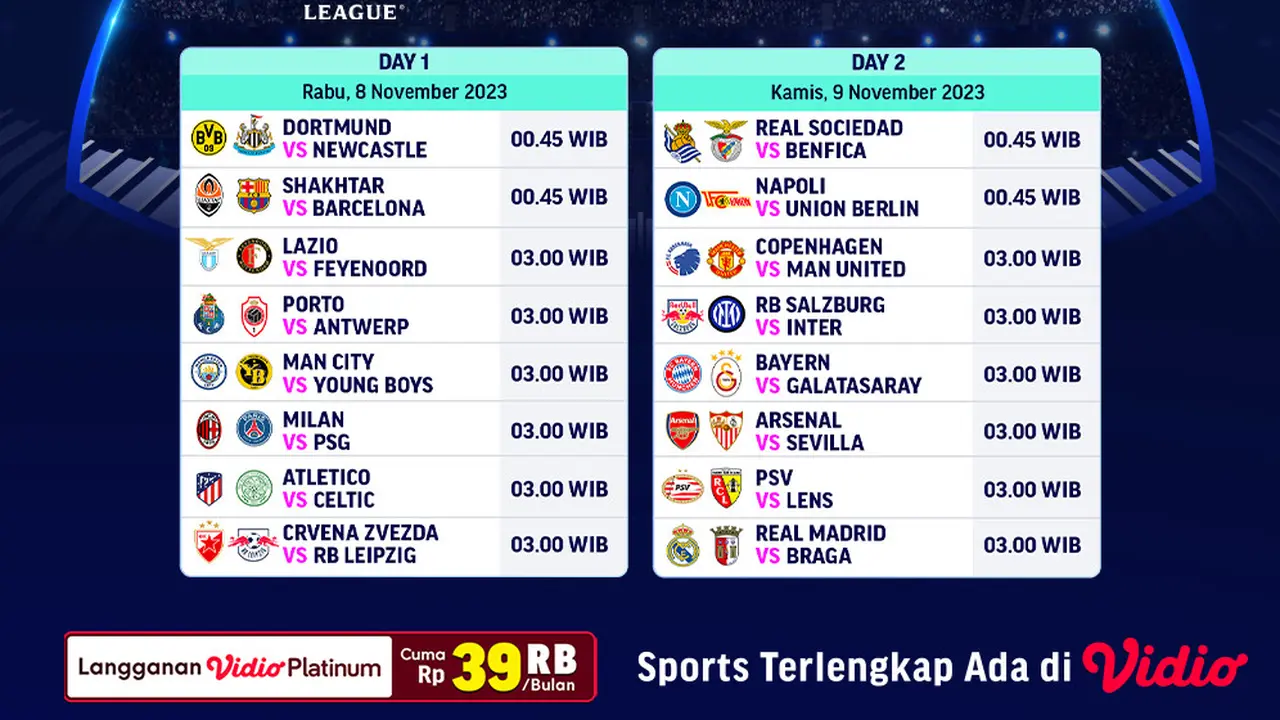 Jadwal dan Link Live Streaming Liga Champions 2023/2024