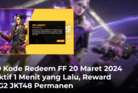 10 Kode Redeem FF 20 Maret 2024 Aktif 1 Menit yang Lalu, Reward SG2 JKT48 Permanen