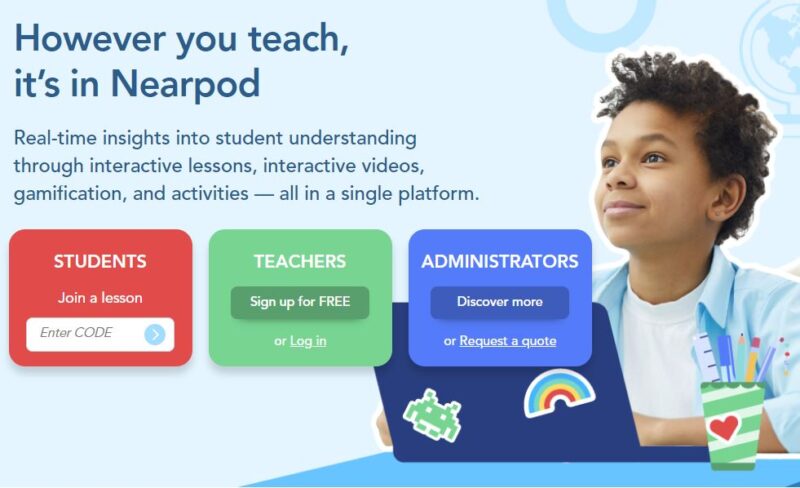 Nearpod adalah platform ruang pembelajaran yang unik, memungkinkan interaksi langsung antara siswa dengan guru dalam ruang virtual.