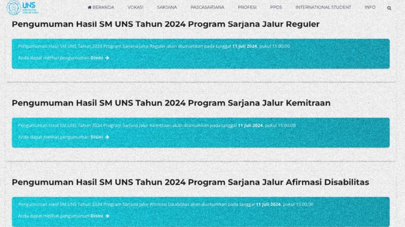 Jam Berapa Pengumuman SM UNS 2024? Simak Cara Daftar Ulang dan Link Cek Hasil Seleksi