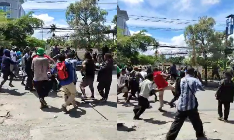 Tangkap layar massa pengantar jenazah mantan Gubernur Papua Lukas Enembe menyerang Kapolda Papua  Irjen Mathius (Tajukflores.com)

