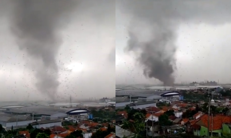 Menurut pakar klimatologi di Badan Riset dan Inovasi Nasional (BRIN), Erma Yulihastin, angin puting beliung yang merusak banyak bangunan di Rancaekek, Bandung merupakan badai tornado. Foto tangkap layar (Tajukflores.com)
