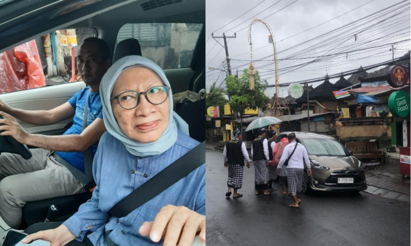 Penampakan aktivis Ratna Sarumpaet yang diduga terjaring pecalang atau polisi adat saat beraktivitas di luar rumah pada Hari Raya Nyepi, Senin (11/3/2024). Foto: Twitter @julioulquiorra_/Tajukflores.com