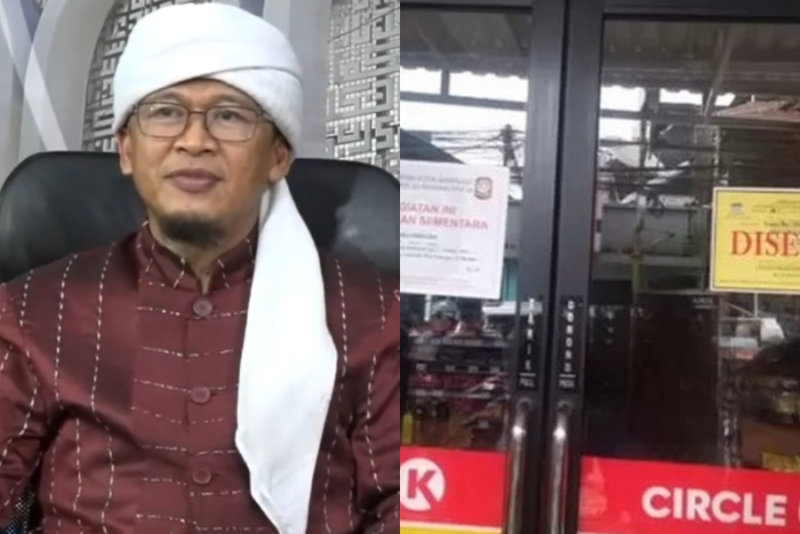 Pimpinan pondok pesantren Daarut Tauhid (DT), Aa Gym mengeluhkan keberadaan minimarket Circle K yang terletak dekat dengan ponpesnya. Kolase foto (Tajukflores.com)