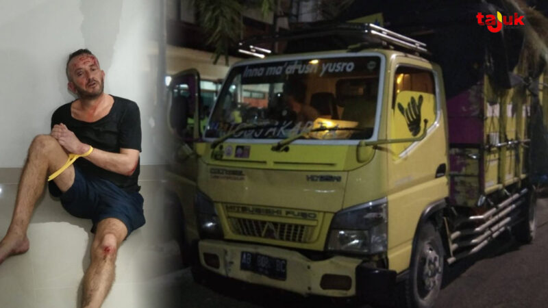 Polsek Kuta Utara, Kabupaten Badung, Bali menangkap seorang turis atau WNA asal Inggris Damon Anthony Alexander Hills (50) yang diduga curi sebuah truk bermuatan gabah milik warga. Foto kolase: Tajukflores.com